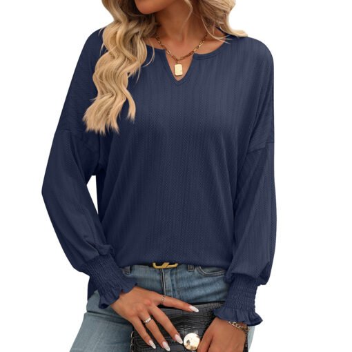 Vapetix S-XXL  European and American Cross-border Amazon Women's 2024 Summer New Loose V-neck Top Bat Sleeve T-shi - 图片 7