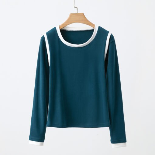 Vapetix M-XXL  Autumn and Winter New fleece-lined Warm Women's Base Shirt Crewneck Long Sleeve Women's T-shirt Sli - Image 7