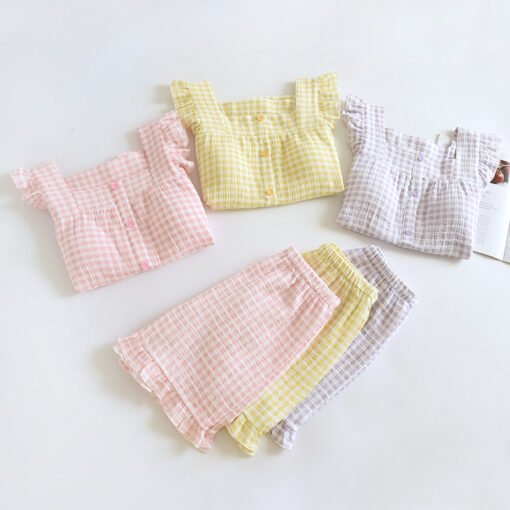 Vapetix M-XL  Chest Pad Small Fly Sleeves Plaid Camisole Shorts Double-layer Cotton Yarn Thin Sweet Loose Home Cl – Bild 9