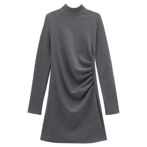 Vapetix S-XL  Design-Sense Half-High Collar Pleated Base dress Women's Spring Autumn and Winter Elegant Slim-Fit - 图片 6
