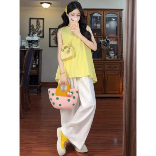 Vapetix S-XL  French Design Sense Yellow Bow Linen Vest Shirt Women's Summer Outer Wear V-Neck Backless Sleeveles - Kuva 5