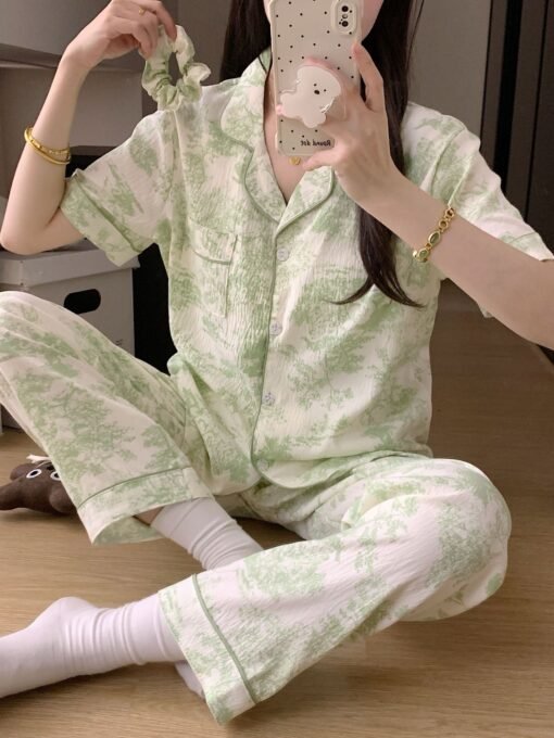 Vapetix M-XXL  Summer High-end Retro Ink Painting with Chest Pad Pajamas Women's 2025 New Short-sleeved Three-piec - 图片 9