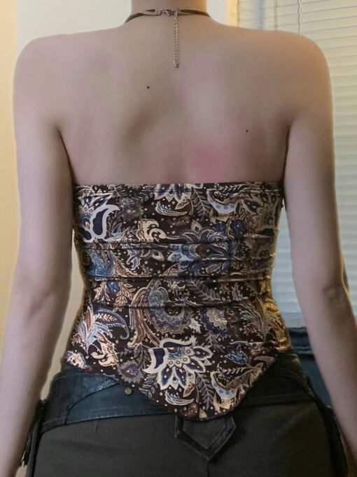 Vapetix S-L  Ethnic Style Rework Printing Irregular Chest Wrap Old Metal Japanese Buckle Design Sense Pleated Wa - 图片 9
