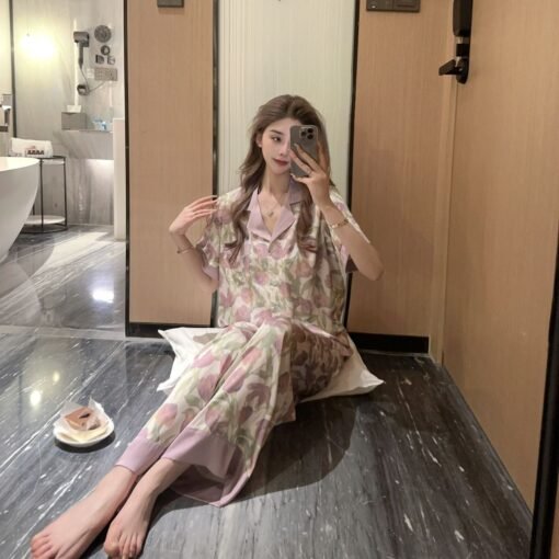 Vapetix M-XL  YASE [Meet You Short Length] Pajamas Women's Summer Ice Silk Short Sleeve New Home Clothes High Set - Obrázek 9