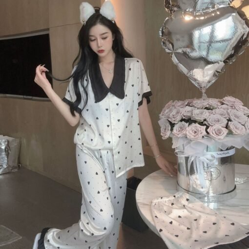 Vapetix M-XL  [Thief] Ice Silk Pajamas Women's plus size Summer Light Luxury High-end Western Style Outwear suit - Obrázek 8