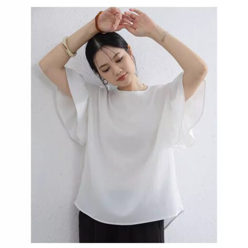 Vapetix One size fits all-One size fits all  Summer Japanese plus size Women's Thin Short-sleeved T-shirt Spliced Sleeve Elegant Irregular Top L - 图片 7