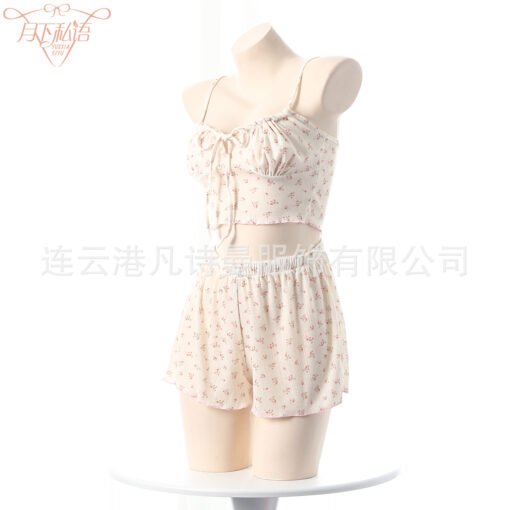 Vapetix M-L  French Floral Sexy Pajamas suit Pure Desire Sling Cute Soft Shorts Sexy Underwear for Summer - Billede 9
