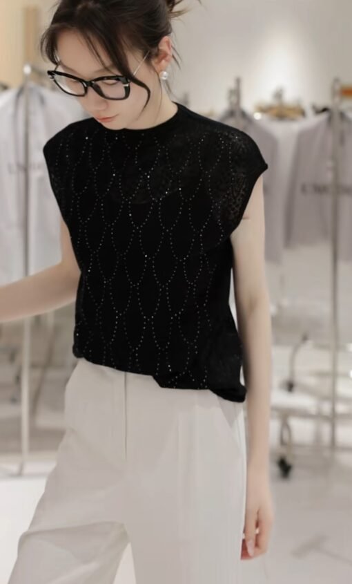Vapetix M-L  Gouhua Hollow-out Design Sense All-match Round Neck Pullover Sweater Slimming Loose Sleeveless Vest - Afbeelding 9