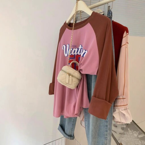 Vapetix M-2XL  Distinctive Youth Age-reducing Raglan Sleeve Long-sleeved T-shirt Women's Korean-style Instagram Po - Kuva 7