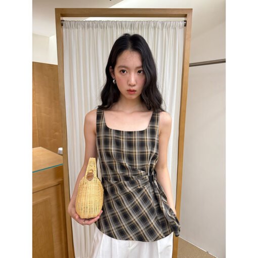 Vapetix S-M  04.28 13 lines summer 25 years summer retro all-match leather buckle waist square collar check slee – Image 8