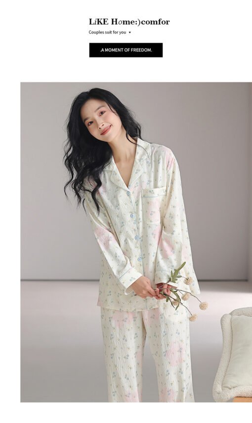 Vapetix M-XXL  2025 New Arrival Pajamas Women's Spring Cloud Cotton Long-Sleeved Lapel Two-Piece Suit Cute Sweet H - 图片 9