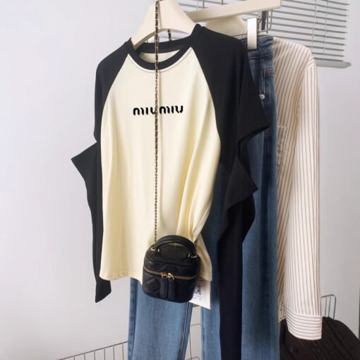 Vapetix M-2XL  Spring and Autumn Contrast Raglan Sleeve Design Hollow Hole Long Sleeve T-shirt Women's Inner Base – Bild 8