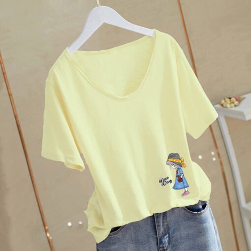 Vapetix M-4XL  Slub Cotton White Big Neck Short-sleeved T-shirt Women's 2023 European Station Goods Spring and Sum - 图片 9