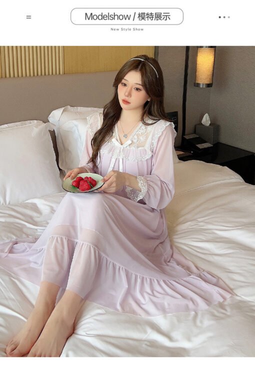 Vapetix 160(M)-175(XXL)  French Morning Gown Nightdress Plus Size Women's Pajamas Spring and Autumn Long Sleeve Fairy Sweet - Afbeelding 9
