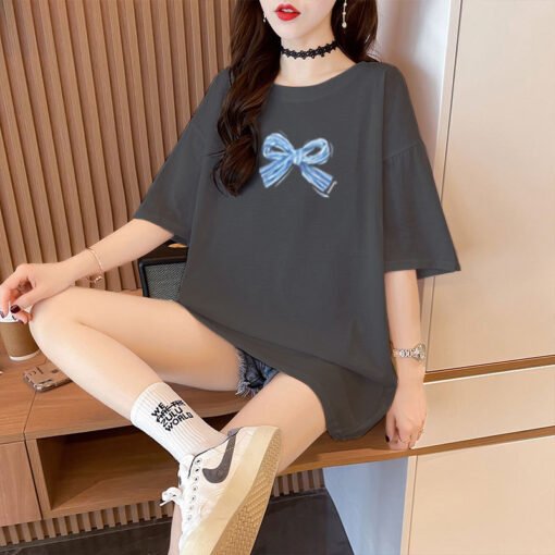 Vapetix M-3XL  Fashionable Summer Grey Round Neck Short-sleeved T-shirt Women's Loose Casual All-match New Arrival – Bild 8