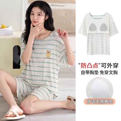 Vapetix M-XXL  2025 Summer New 5050 Modal with Chest Pad Crewneck Pullover Short Sleeve Shorts Pajamas Women's Hom - Afbeelding 5