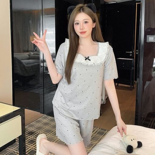 Vapetix M-XXL  XYQM-Pajamas Women's Summer Thin Short-sleeved Ice Silk Thread 2025 New Sweet Home Clothes suit Lac - Imagen 4