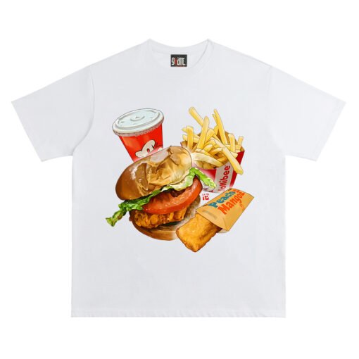 Vapetix S-3XL  【Tmall/Recommended】Heavy 230g double yarn pure cotton combed tightly French fries burger printed sh – Image 2