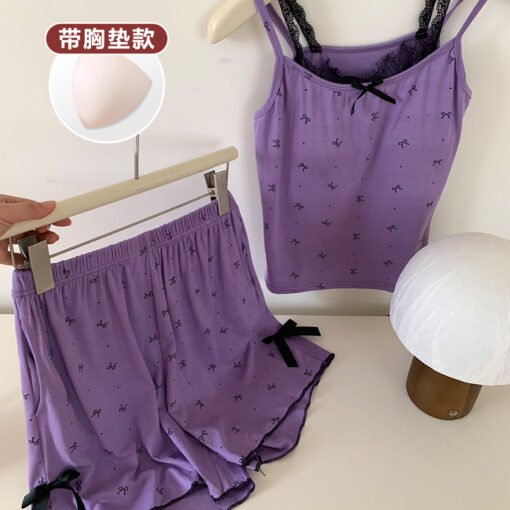 Vapetix M-XL  [Tanfanny Summer 77 Batch]# M-XL (Modal with Chest Pad) Summer Sling Pajamas Women's Suit Purple - 图片 4