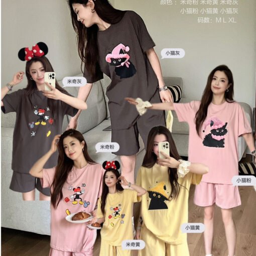 Vapetix M-XXL  2025 Pajamas Women's Cotton New Round Neck Short Sleeve Shorts Outer Wear Home Clothes suit Sweet C - 图片 5