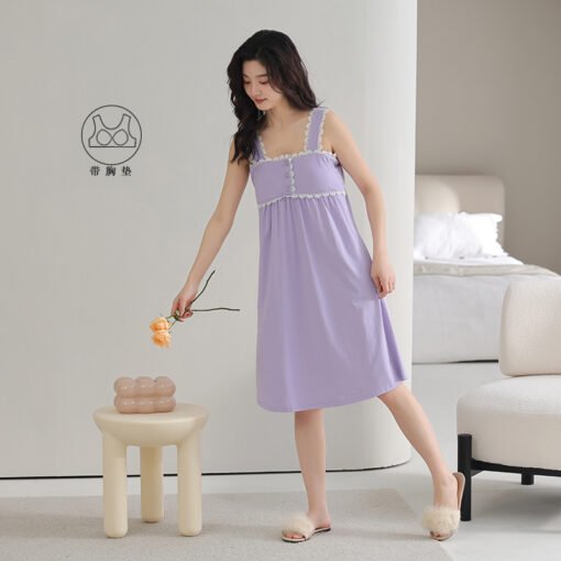 Vapetix 160(M)-175(XXL)  With Chest Pad Cool Cotton Sling Nightgown Pullover Casual Sexy Cotton Bracket Cotton Girl Sleevele – Bild 4