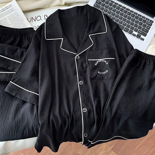 Vapetix L-XXXL  [Yi Zhiyan] Summer New Cloud Cotton Short-sleeved Small Lapel Cartoon Printed Men's Pajamas Three-p - 图片 2