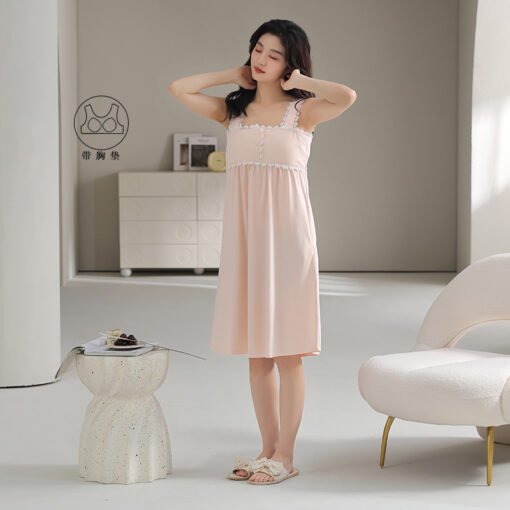 Vapetix 160(M)-175(XXL)  With Chest Pad Cool Cotton Sling Nightgown Pullover Casual Sexy Cotton Bracket Cotton Girl Sleevele – Bild 2