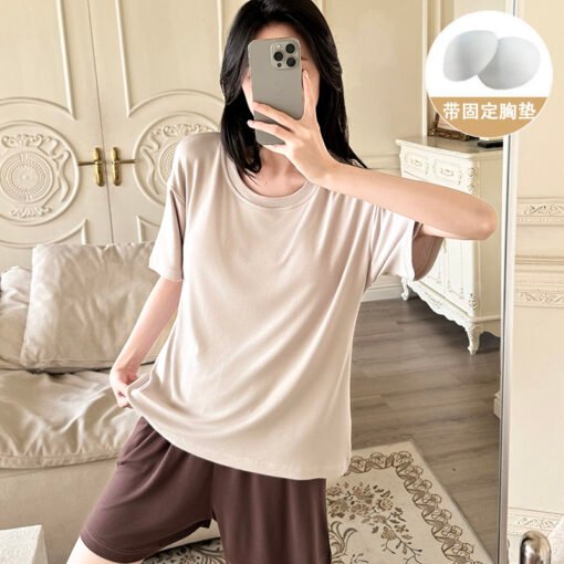 Vapetix M-XXL  Shaoxing -2025 Pajamas Women's Cotton Crewneck Short Sleeve Shorts Solid Color Outer Wear Home Wear – Bild 5