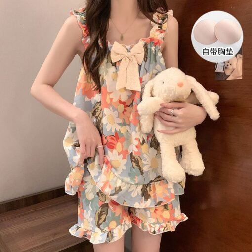 Vapetix M-XXL  xyqm-2025 Internet Celebrant New Style Bubble Cotton Sling Bow Pajamas Women's Summer Sweet KT Cat – Bild 3