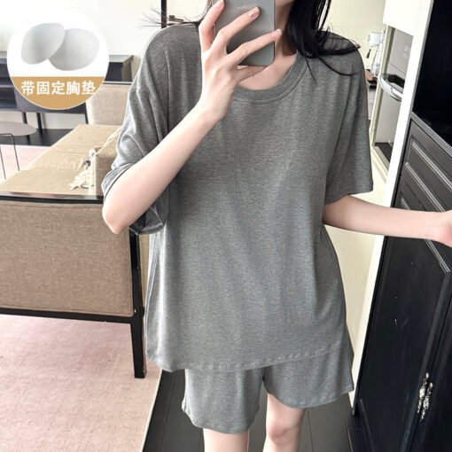 Vapetix M-XXL  Shaoxing -2025 Pajamas Women's Cotton Crewneck Short Sleeve Shorts Solid Color Outer Wear Home Wear - Kép 3