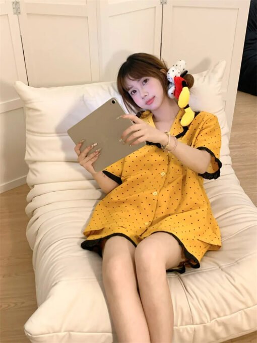 Vapetix M-XXL  Guantu Cloud Cotton South Korea Ins Sweet Wave Dot Short Sleeve Pajamas Women's Summer Outer Wear H - 图片 3