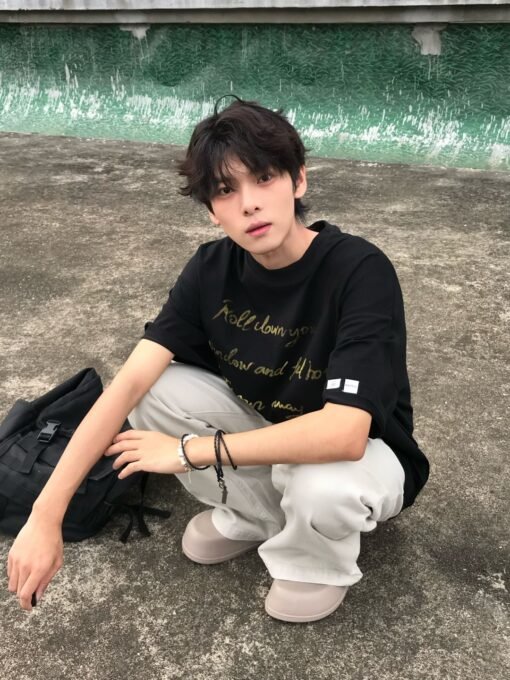 Vapetix S-3XL  【Tmall/Recommended】Heavy 230g double yarn pure cotton combed tightly love letter printed short-slee – Image 2