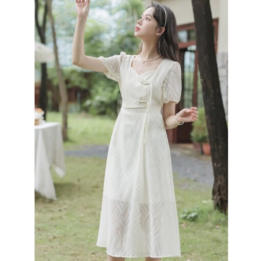 Vapetix S-2XL  New Chinese short-sleeved dress for women in summer 2025 new style fresh and sweet slim small Frenc - Obrázek 4