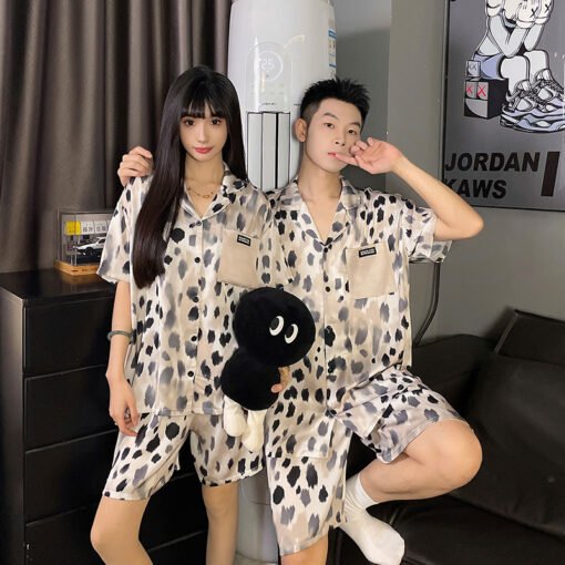 Vapetix M-XXXL  Ice Silk Couple Pajamas Summer New Short-sleeved Cartoon Comfortable Summer Outfit Two-piece Suit - Image 5