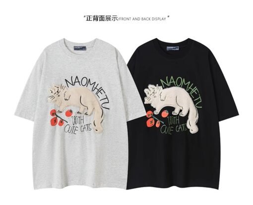 Vapetix S-3XL  【Tmall/Recommended】Heavy 230g double yarn pure cotton combed tightly kitten pattern printed short-s - 图片 4