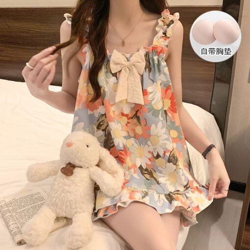 Vapetix M-XXL  xyqm-2025 Internet Celebrant New Style Bubble Cotton Sling Bow Pajamas Women's Summer Sweet KT Cat – Bild 5