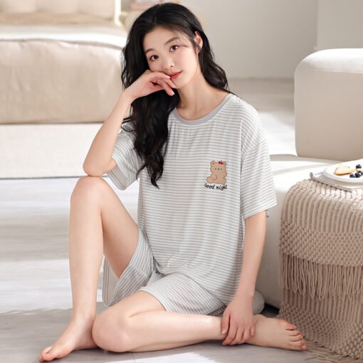 Vapetix M-XXL  2025 Summer New 5050 Modal with Chest Pad Crewneck Pullover Short Sleeve Shorts Pajamas Women's Hom – Bild 4