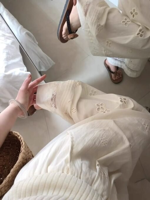 Vapetix S-2XL  Lace Stitching Hollow-out Design Sense Casual Pants Women's Summer New Loose High Waist Slimming St - 图片 2