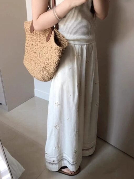 Vapetix S-2XL  Lace Stitching Hollow-out Design Sense Casual Pants Women's Summer New Loose High Waist Slimming St - 图片 3