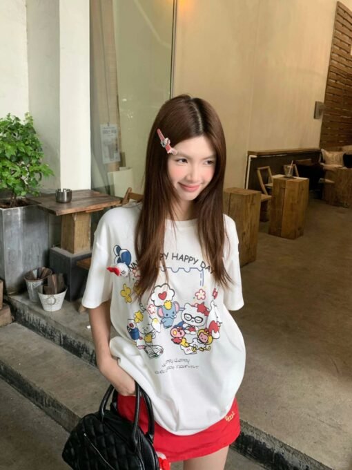 Vapetix S-3XL  【Tmall/Recommended】Heavy 230g double yarn pure cotton combed tightly cat pattern printed short-slee – Bild 3