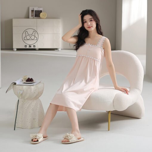 Vapetix 160(M)-175(XXL)  With Chest Pad Cool Cotton Sling Nightgown Pullover Casual Sexy Cotton Bracket Cotton Girl Sleevele – Bild 3