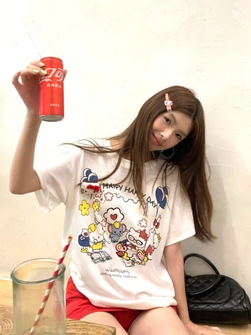 Vapetix S-3XL  【Tmall/Recommended】Heavy 230g double yarn pure cotton combed tightly cat pattern printed short-slee – Bild 4