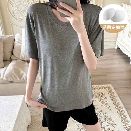 Vapetix M-XXL  Shaoxing -2025 Pajamas Women's Cotton Crewneck Short Sleeve Shorts Solid Color Outer Wear Home Wear - Kép 4