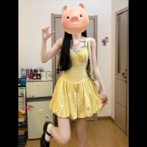 Vapetix S-2XL  Dopamine Yellow Strap dress Children's Summer 2025 New Beautiful Seaside Vacation Wave Point Ponchi - 图片 4