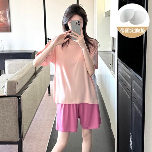 Vapetix M-XXL  Shaoxing -2025 Pajamas Women's Cotton Crewneck Short Sleeve Shorts Solid Color Outer Wear Home Wear – Bild 4