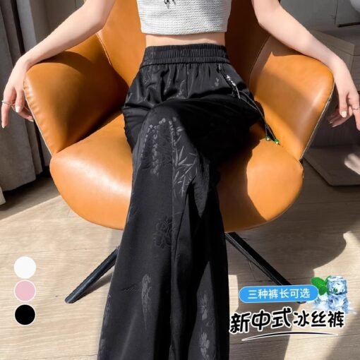 Vapetix M-4XL  plus size New Chinese Style National Style Acetic Acid Satin Casual Pants Women's Summer Thin chubb - Billede 5