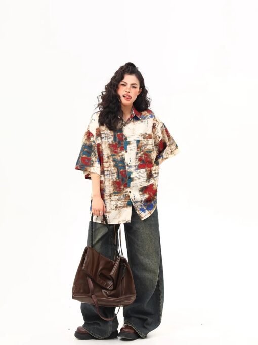 Vapetix S-3XL  Irregular design sense oil painting splashed ink vintage short-sleeved shirt men and women 2025 sum - Kuva 4