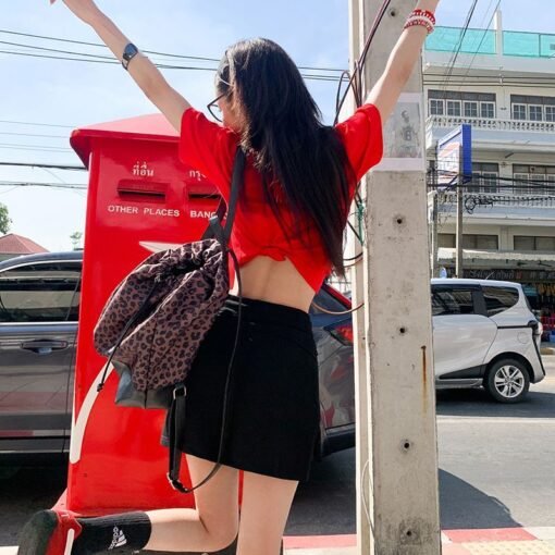 Vapetix XS-XL  Real shot of 2025 spring and summer retro high-waist drawstring short skirt slack a-line skirt skir - 图片 7