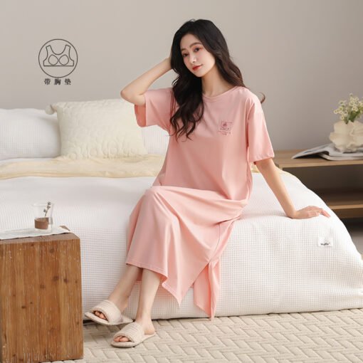 Vapetix 160(M)-175(XXL)  With Chest Pad Cool Cotton Short-sleeved Nightgown Pullover Casual Simple Pure Cotton Pull-up Cotto – Bild 4