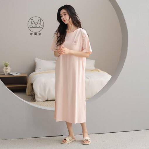 Vapetix 160(M)-175(XXL)  With Chest Pad Cool Cotton Short-sleeved Nightgown Pullover Casual Simple Pure Cotton Pull-up Cotto – Bild 4